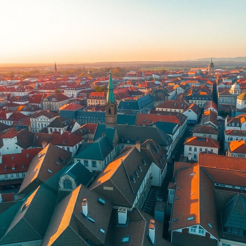 Aerial view of Sibiu, Romania at golden hour